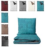 one-home Winter Bettwäsche Unifarben Teddy Plüsch Cashmere Touch Nicki Coral Fleece Flauschig Kuschelig Warm Weich, Farbe:Wende Petrol/anthrazit, Größe:2 teilig 135x200 cm