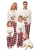 SAMGU Weihnachten Schlafanzug Familien Pyjama Set Lang Tops+Hosen Strampler Neujahr Zweiteiliger für Vater, Mutter, Kinder,Weiß-Dame M