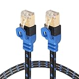 By Qubix - 10m CAT7 Ultra dünnes flaches Ethernet Netzwerk LAN-Kabel (10.000Mbps) - Schwarz/Blau - Internetkabel