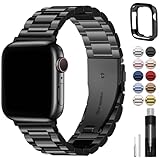 Fullmosa Kompatibel mit Apple Watch Armband 45mm 44mm 49mm 42mm, Metall Ersatzband für Ultra 2/Ultra SE Series 9 8 7 6 5 4 3 2 1 Edelstahl iWatch Bands Schwarz