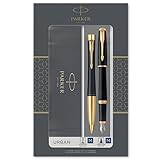 Parker Urban Duo-Geschenkset mit Kugelschreiber und Füllfederhalter, Muted Black mit Goldzierteilen, Nachfüllmine und -patrone mit blauer Tinte, Geschenkbox