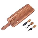 CLISPEED Holz Käsebrett Satz mit Griff Servierplatte für Käse Wurst und Brot Inkl Messer Gabel Robuste Servierplatte für Küche und Party