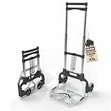 Aluminium Transportkarre klappbar Langer 110cm Teleskop-Griff belastbar bis 70kg - Sackkarre klappbar - Anti-Rutsch-Pads leise Soft-Räder + 2 Expanderseile - BigDean