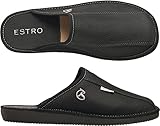 ESTRO Hausschuhe Herren Leder Herrenhausschuhe - Hausschuh Männer Pantoffel Pantoffeln Pantoletten Slipper Mann Warm Rust (42 EU, Schwarz)