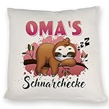 Faultier Kissen mit Spruch Oma's Schnarchecke EIN neckisches DekoKissen für die Großeltern zum Geburtstag Faul Mittagsschlaf schlafen Opa Oma