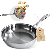 Kayzar Profi Edelstahlpfanne 28 cm, Bratpfanne unbeschichtet & PFOA-frei, Premium 3-lagiger Boden (3,5 mm) für gleichmäßige Wärmeverteilung & natürliche Antihaftwirkung, Induktion