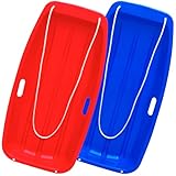 AKLIFFE Schlitten Bob Schlitten Kinder mit 2 Zugseil, 89 cm Bob Schlitten Erwachsene zum Rodeln mit Handgriffe für Unisex Kinder Erwachsene Wintersport (Rot+Blau)