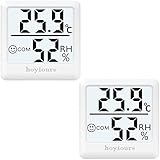 hoyiours 2 Stück Innen Thermometer Hygrometer Digitales Thermo Hygrometer Raumthermometer mit 3s Refresh, Smiley-Anzeige, Mini-Luftfeuchtigkeitsmesser für Wohnzimmer, Babyzimmer, Büro, Weiß