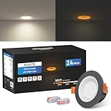 KEELED Einbaustrahler LED 230V 6W, mit Nachtlicht 1.5W, Schwarz Spots Deckenleuchte 3000K/4000K/6000K Wählbar, Schnittloch 70-85mm, IP44, Gehäuse aus Aluminiumdruckguss, 24er Set