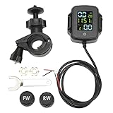 Focket Motorrad-Reifendruckkontrollsystem, 12V USB-Aufladung Zweirädriges Motorrad TPMS mit 2 Externen Sensoren Digitale LCD-Anzeige, Wasserdicht Staubdicht