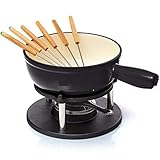 Bonvivre Gusseisen Fondue Set für 6 Personen - 2 Liter - Fondueset 9-teilig mit Brenner und 6 Gabeln - mit Emaille-Beschichtung - geeignet für Käsefondue Schokofondue Fleischfondue Gemüsefondue