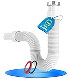 LOBENSWERK Siphon Waschbecken mit hochwertiger Aluminium Mutter - G 1 1/4” x 32mm ausziehbar 320-890mm - Flexibler Ablaufschlauch für das Badezimmer - 100% Wasserdicht