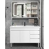 Moderne schwebende Badezimmer-Waschtische aus Holz, Waschbecken-Kombination mit Keramikspüle, an der Wand montierter Spiegelschrank, Waschtisch, Vorbereitungswaschbecken, Waschstation, Ständ