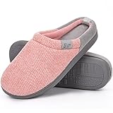 LongBay Damen Hausschuhe mit Memory Foam rutschfeste bequeme Slip-On Pantoffeln Rosa,38-39 EU