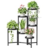 iDavosic.ly Pflanzenständer Metall mit 6 Etagen, Blumenständer Pflanzenregal Blumenregal Indoor Outdoor, Faltbar Blumentreppen Innen Plant Stand Shelf für Garten Balkon Wohnzimmer (Rund, Schwarz)