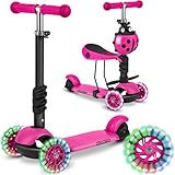 Ricokids 3-in-1-Laufroller für Kinder – Roller DREI Rollen - Kinderroller 3 Räder – Kinderroller ab 3 Jahre – Kleinkindroller – 27,5 x 55,5 x 78,5 cm - Farbe: Rosa