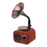 SHINEOFI Lautsprecher im Retro Design Wiederaufladbarer Grammophon Lautsprecher mit Kartenleser Mini Holzmaserung Musikbox für Zuhause Büro Party