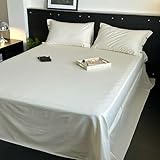 Gualiy Bettlaken 230x250cm 3er Set, Bettspanntuch Boxspringbett Streifenmuster - Baumwolle Milchig weiß