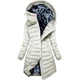 EMATOP Lang Steppjacke Damen Warmer Gefüttert Winterjacke Winddicht Outdoorjacke Langarm Jacke Baumwolle Wintermantel mit Kapuze Daunenjacke Winter Bequeme Mantel Zipper Elegant Pufferjacke