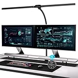 EYOCEAN Schreibtischlampe, Doppelkopf Schreibtischlampe Klemmbar, 24W 80cm Tageslichtlampe Schreibtisch mit Fernbedienung, Dimmbare Monitor Lampe, Büro Tischlampe, Augenschutz Bildschirmlampe