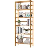 VIAGDO Bambusregal, Küchenregal, Badregal, Bücherregal, Standregal mit 6 verstellbaren Ablagen, 60 x 26 x 162 cm, für Bad, Küche, Wohnzimmer, Schlafzimmer, Balkon, Naturfarben