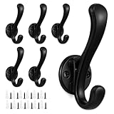 Dntorx 6 Stück Garderobenhaken Schwarz, Kleiderhaken Wand Schwerlaste Wandhaken zum Schrauben Haken Garderobe für Wohnzimmer Schlafzimmer Badezimmer Kleidung Handtuch Schals Schlüsseln