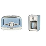 Ariete 156/05-blue Vintage 4-Schlitz-Toaster, lackierter Edelstahl, Blau & 1342 1342BL 12-Tassen-Kaffeemaschine Vintage, 2000 W, blau, Kunststoff, 2.1 liters