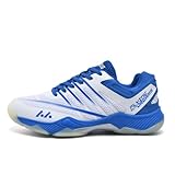 Xuanke Handballschuhe Herren Atmungsaktiv rutschfest Turnschuhe Damen Squashschuhe Leichte Wettkampf Trainingsschuhe (Weiß Blau,41)