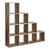 VASAGLE Bücherregal mit 10 Fächern, Regal mit offenen Fächern, Aufbewahrungsmöbel, für Dekorationen, Bilderrahmen, Wohnzimmer, Schlafzimmer, Büro, 29 x 129,5 x 129,5 cm, Karamellbraun LBC010B50