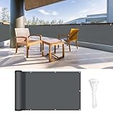 LOVE STORY Balkon Sichtschutz 100x600cm Wetterfest, PES Balkonabdeckung Balkonbespannung Balkonumspannungen Balkonverkleidung, Blickdicht Windschutz,mit Kabelbindern für Außengeländer,Anthrazit