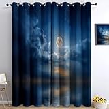 Generisch Gardinen 2 Stück Verdunkelungsvorhänge mit Ösen 2 x H245 x B140 cm, Fantasy-Stil Blickdichte Vorhänge mit Kälte und Wärmeisolierung Mond See Sterne für Balkon Schlafzimmer und Badezimmer