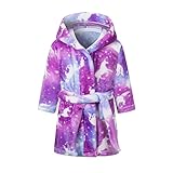 TOKYMOON Mädchen Bademantel Kinder Jungen Fleece Hoodie Roben Kleinkind Flauschig warmen weichen Pyjama Nachtwäsche Bademantel Kinder mit Kapuze Morgenmantel Flanellmantel Lila Pferd 140