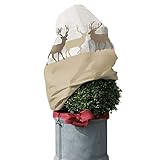 AFP Winterschutz Vlieshaube Hirsche, beige, 110 x 110cm, 50g/qm Kübelpflanzensack Gartenvlies atmungsaktiv, Bedruckt/Frostschutz Pflanzen/Gartendeko/Kordel / 2 Jutesäckchen gratis