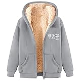Gubsssl Fleecejacke Damen Warme Winterjacke Gefüttert Sweatjacke Mode Wintermantel Elegante Kapuzenjacke Teddy Jacke Teddyjacke Winter Fleecemantel Casual Wollmantel Kleidung Frauen Mantel Grau L