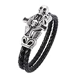 Generisch Lederarmband Herren, Doppellagiges Leder Wickelarmband Für Männer, Handgefertigtes Manschettenarmband Mit Kreuz Totenkopf Anhänger, Punkrock Halloween Schmuck, Geschenke Für Freund Und
