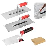 Edelstahl Maurerkelle: 3 Stück Set Glättekelle Edelstahl-Glättekelle Set mit Putzkellen Set Stukkateurspachtel mit Gummigriff, Verputzer Werkzeug Set Für Putzmassen, Beton, Set mit Putzkellen