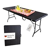 Lemodo Klapptisch in Holzoptik, Gartentisch klappbar 180 x 75 cm, Buffettisch bis 150 kg belastbar, Stabiler Partytisch, zusammengeklappt als Koffertisch leicht zu transportieren