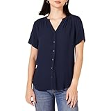 Amazon Essentials Damen Gewebte Kurzarmbluse, Marineblau, M