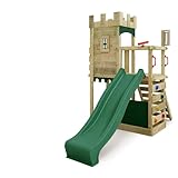 FATMOOSE Spielturm Ritterburg BoldBaron Boost XXL mit grüner Rutsche, Outdoor Kinder Kletterturm mit Sandkasten Leiter & Spiel-Zubehör für den Garten