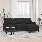 Juroupi 3-Sitzer-Sofa mit Hocker Schwarz 180 cm Stoff Bodensofa Mit Schlaffunktion