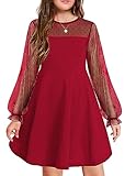 Arshiner Kleid Mädchen Festlich Hochzeit Party Langarmkleid Freizeitkleid Prinzessinkleider Kinder Teenager Kleidung Weinrot 150 11-12 Jahre