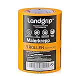 landgrip Maler Abklebeband 3x für Mehrere Oberflächen Hitze- & UV-beständig für Innen, Außen Profi Maler-Goldband Malerband Klebeband Lack-Abdeckband 50 mm x 50m