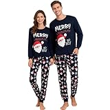 ELUTONG Damen Weihnachts Pyjama 1 Stück, Paare Weihnachts Pyjamas Mit Langen Ärmeln für L (Marineblau)