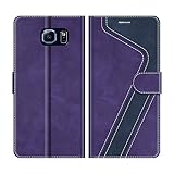 MOBESV Hülle für Samsung Galaxy S6 Handyhülle, Lederhülle mit Kartenfach, Klapphülle mit Ständer, Flip Case Handytasche Schutzhülle, Violett/Dunkelblau