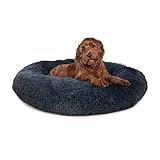 Paco Home Hundebett Katzenbett Flauschig Hundekissen Donut Hundedecke Hund Katze Hundekörbchen Katzenkorb Waschbar, Farbe:Anthrazit, Größe:Ø80 cm