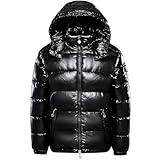 duzhengzhou Winterkapuzenjacke, warm, mittleres Gewicht, Metallic-Daunenjacke, Reißverschluss, Steppung, glänzender Puffermantel, Schwarz, S(S)