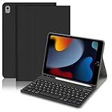 Hofsos Hülle mit Tastatur für IPad 10.2 Zoll 9/8/7 Generation (2021/2020/2019) - QWERTZ Layout Keyboard, Magnetische Abnehmbare Schutzhülle Tastatur mit Pencil Halter für IPad Air 3, Pro 10.5, Schwarz