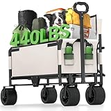 2-in-1-Bollerwagen Faltbar mit Bremsen: der Sich in einen 2-Personen-Stuhl umwandeln lässt, mit extra Breiten Geländerädern und verstellbarem Griff, 200KG 150L Faltbarer Outdoor-Wagen für Camping