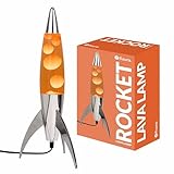 FISURA - Orange Lavalampe „Rocket“. Chromfarbene Basis, orange Flüssigkeit und orange Lava. Retro-Lavalampe mit Ersatzglühbirne. 20 cm x 20 cm x 45 cm.