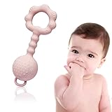 Farout Baby Spielzeug 0 Monate Montessori Baby Rassel 0-6 Monate Greifling und Beißring Baby als Zahnungshilfe Baby,BPA-frei Silikon Sensorik Spielzeug Baby, Geschenk für Junge und Mädchen(rose)